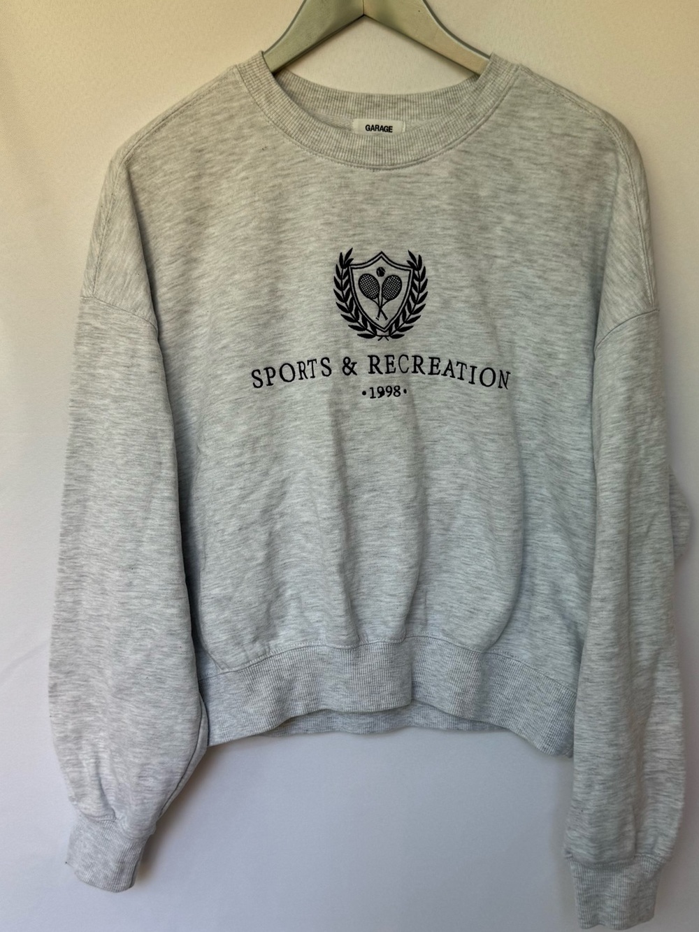 Garage Light Gray Crewneck Sweatshirt with 'Sports & Recreation' Chest Graphic